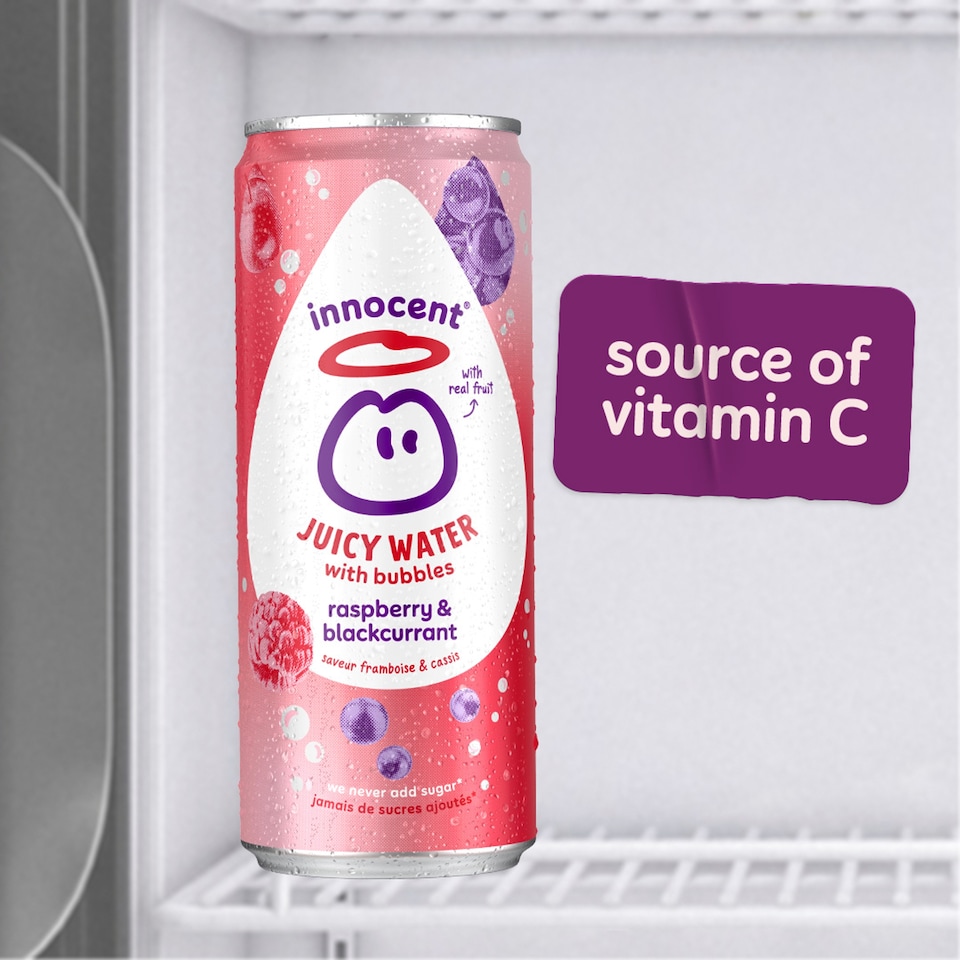 image 1 of Innocent Juicy Water with Bubbles Raspberry & Blackcurrant Juice Drink 330ml