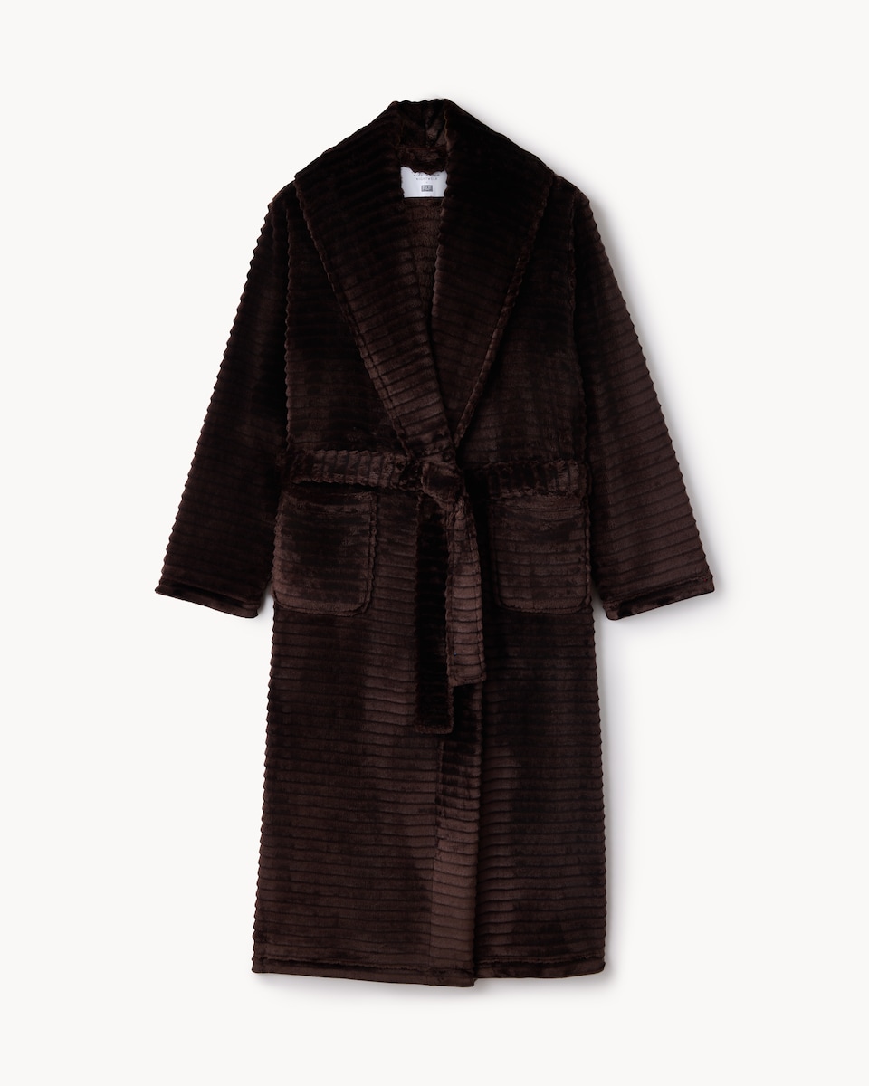 image 1 of F&F Textured Belted Dressing Gown in Chocolate