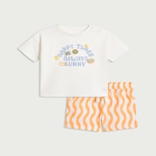 F&F Baby 2-Piece Pure Cotton Happy Times T-Shirt and Shorts Set in White