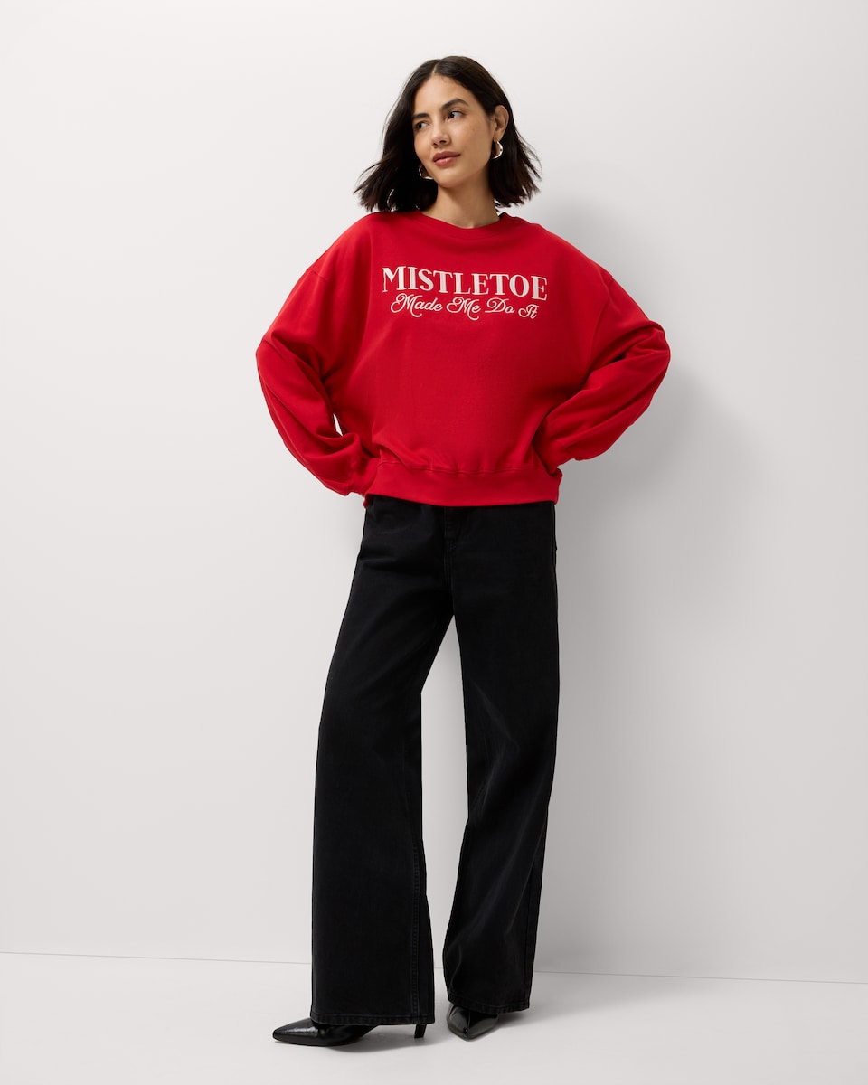 image 1 of Christmas Cotton Rich Mistletoe Sweatshirt in Red