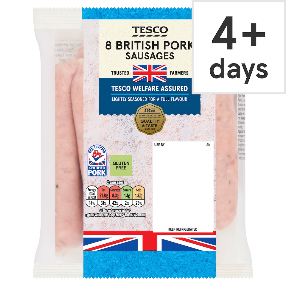 Tesco 8 Pork Sausage 454G (C
