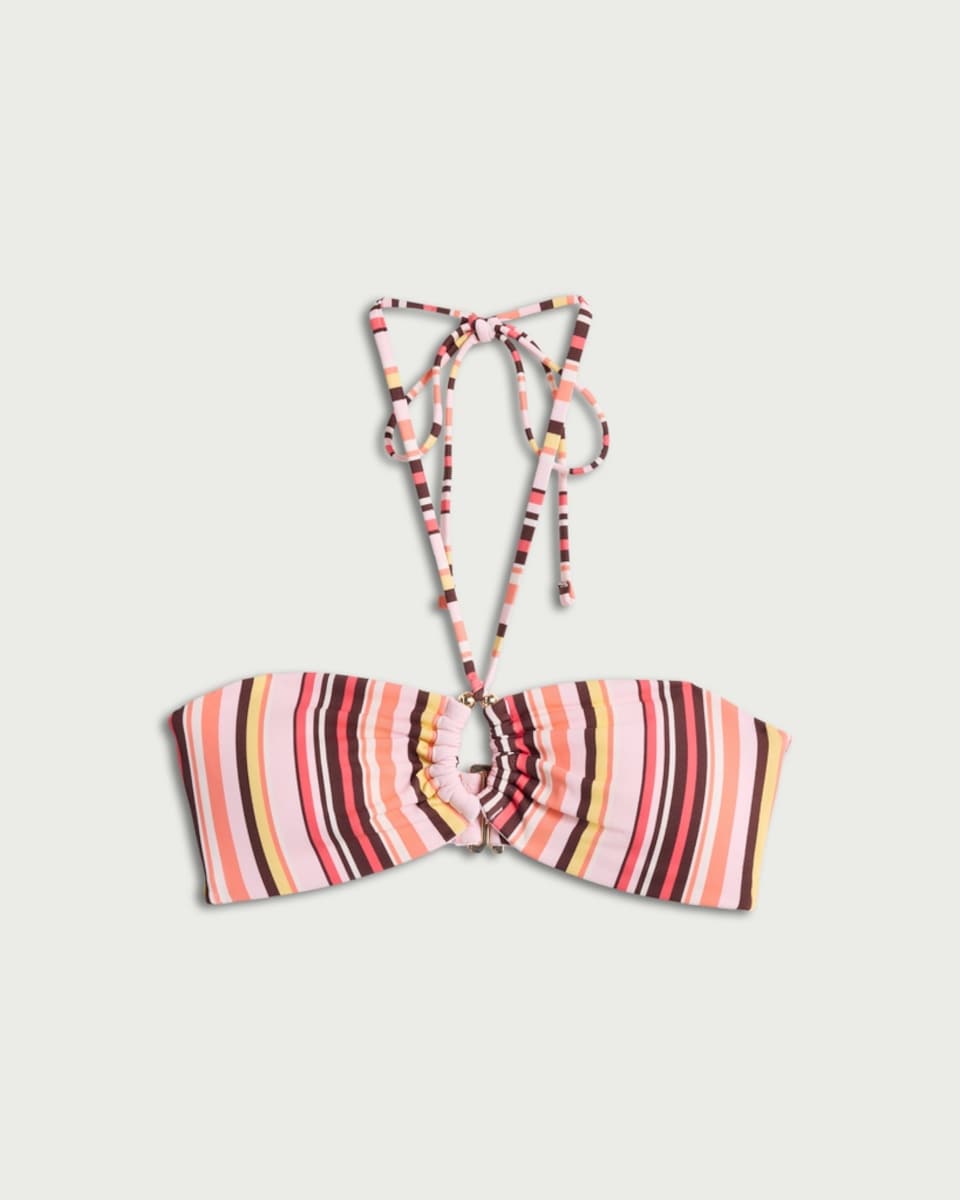 image 1 of F&F Striped Bandeau Bikini Top in Multi Pink