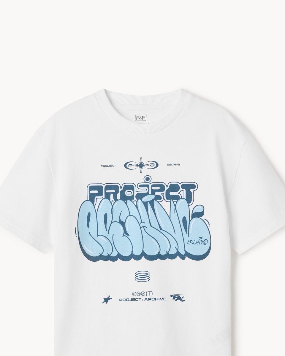 image 1 of F&F Boys Pure Cotton Slogan Oversized Fit T-Shirt in White