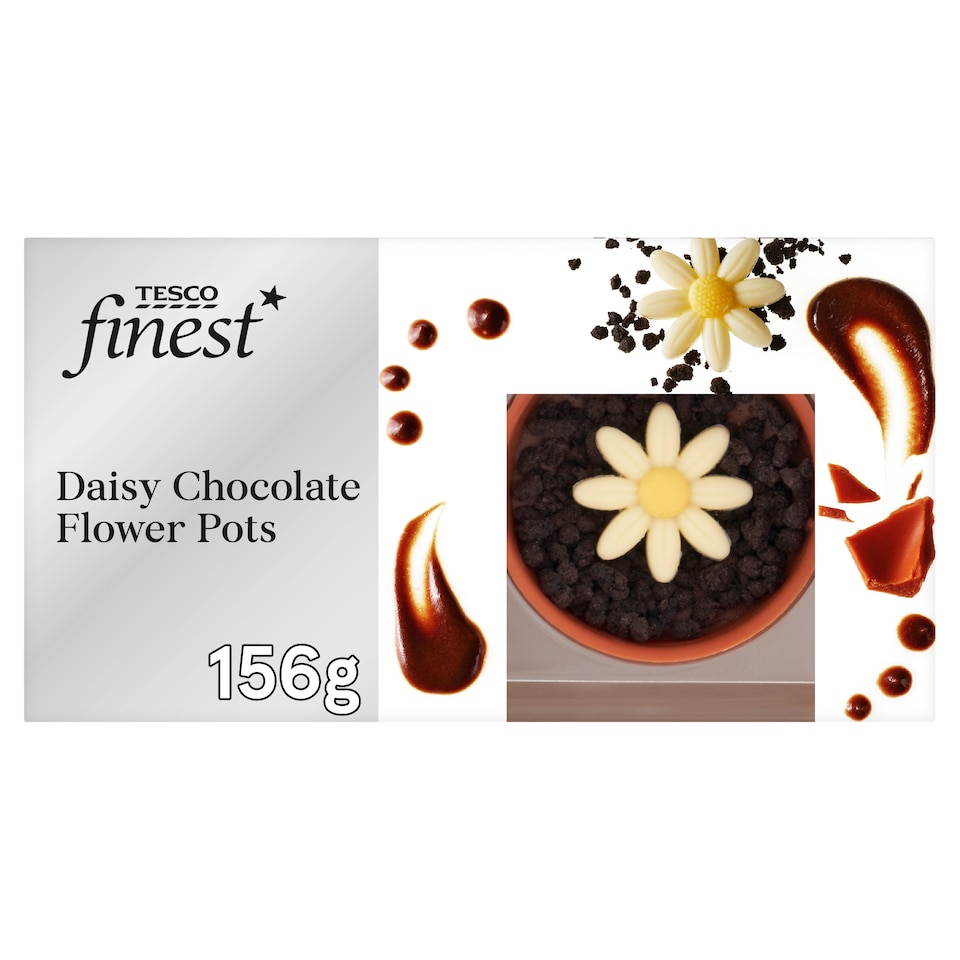 Tesco Finest 2 Belgian Chocolate Plant Pots with Daisies 156g