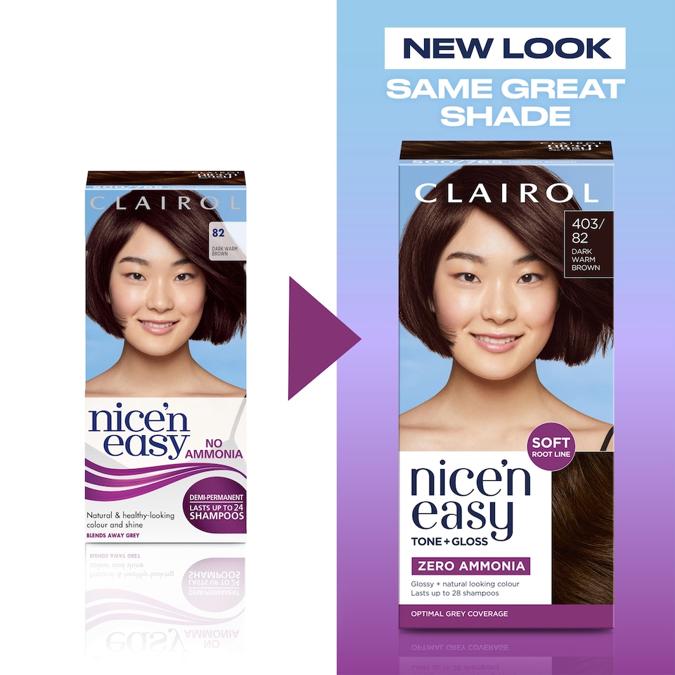 image 1 of CLAIROL NICE'N EASY TONE+GLOSS SEMI PERMANENT HAIR DYE - 403/82 DARK WARM BROWN