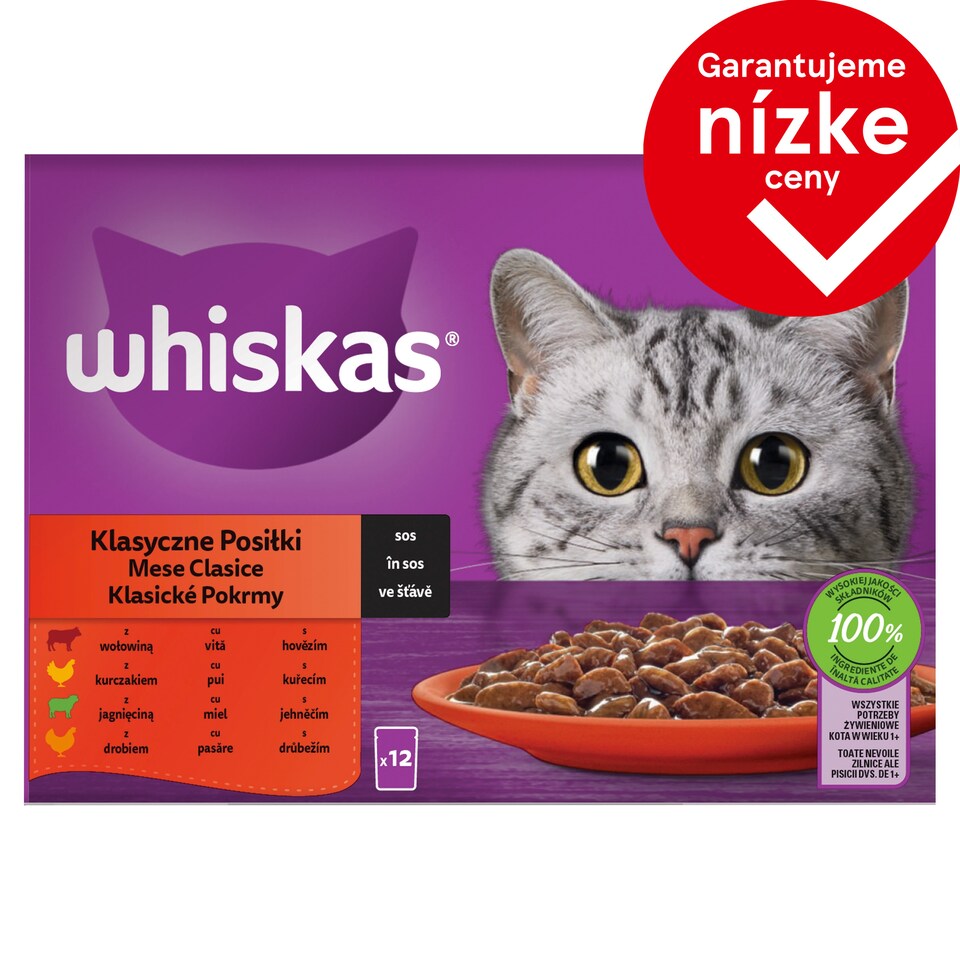 Whiskas 1+ klasické pokrmy v šťave 12 x 85 g (1,02 kg)
