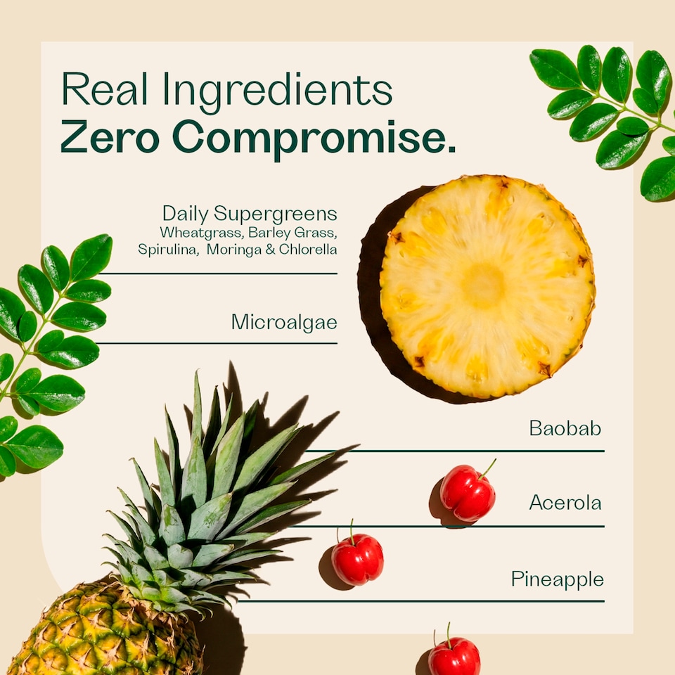 image 1 of Rheal SUPERFOODS Pineapple Clean Greens Superfood blend 7x5g