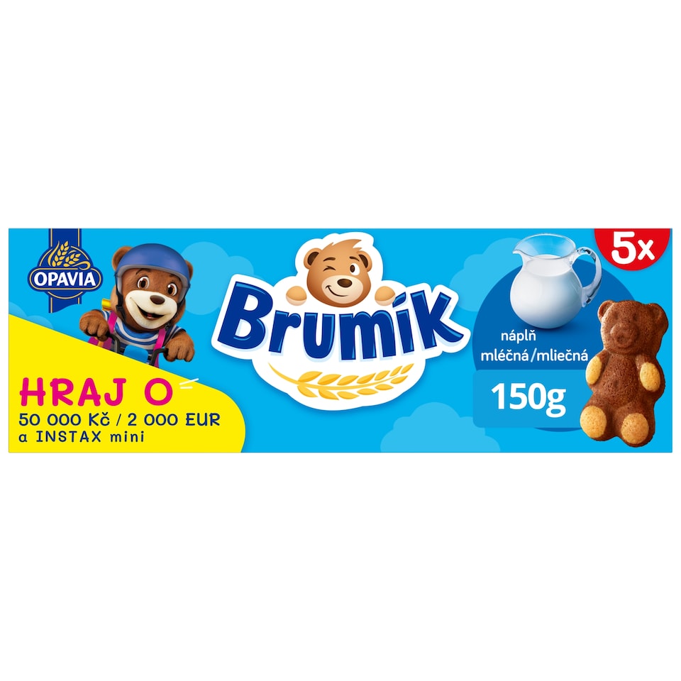 Opavia Brumík Zima s mliečnou náplňou Jemné pečivo Bez farbív a konzervantov Balenie 5x 30g 150 g