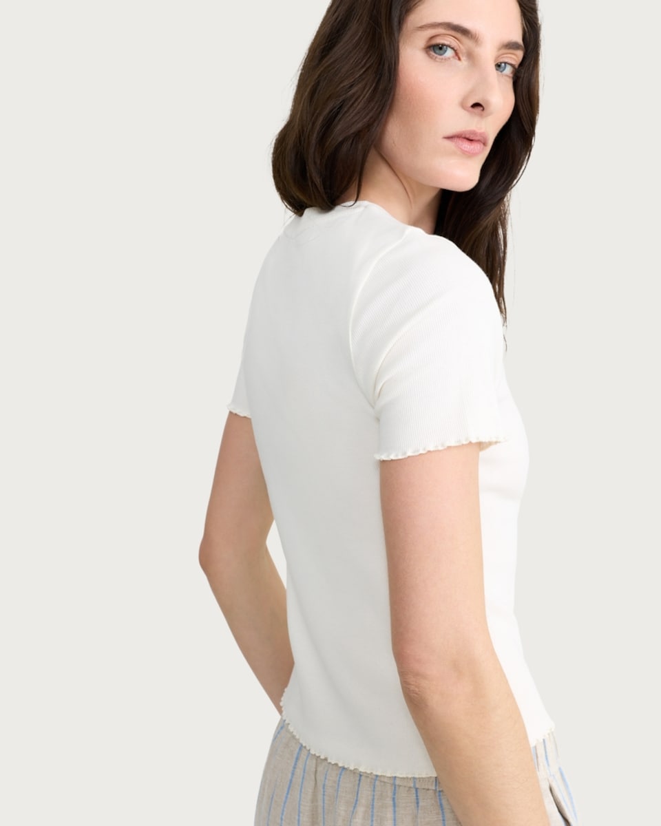 image 1 of F&F Cotton Rich Lettuce Edge T-Shirt in Cream