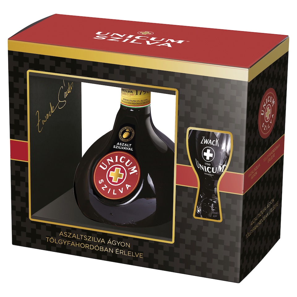 Zwack Unicum Plum Herb Liqueur in Gift Box 34,5% 0,7 l + 1 pcs Glass