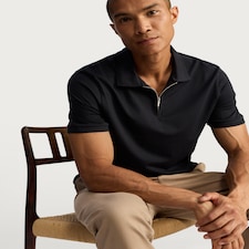 The F&F Edit Supima® Cotton Zip Neck Polo Shirt in Navy