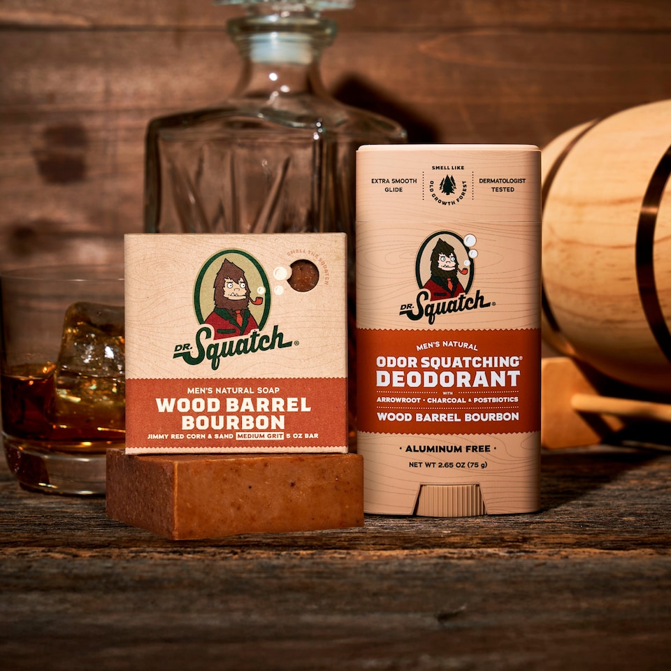 image 1 of Dr Squatch Wood Barrel Bourbon Soap & Deodorant Gift Set