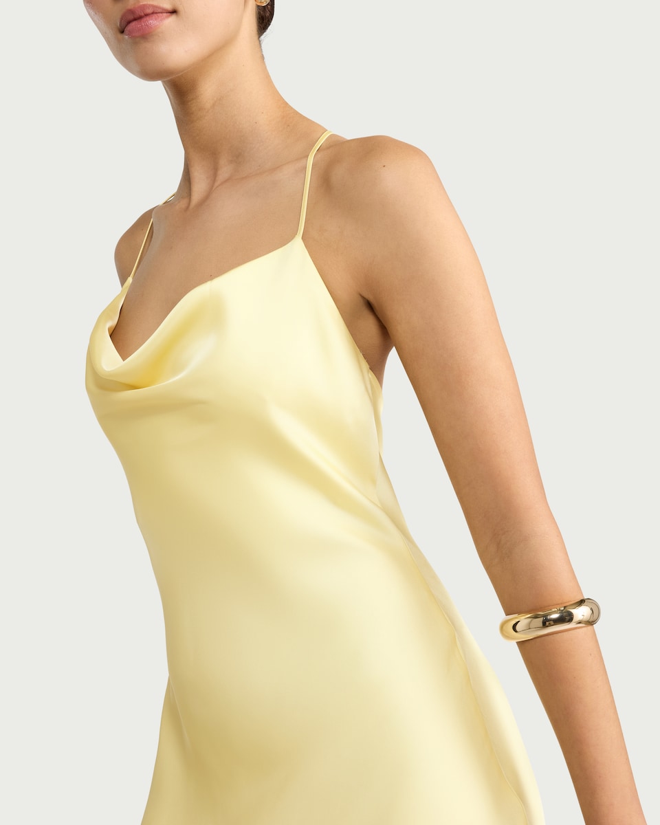 image 1 of F&F Satin Cowl Neck Maxi Dress in Yellow