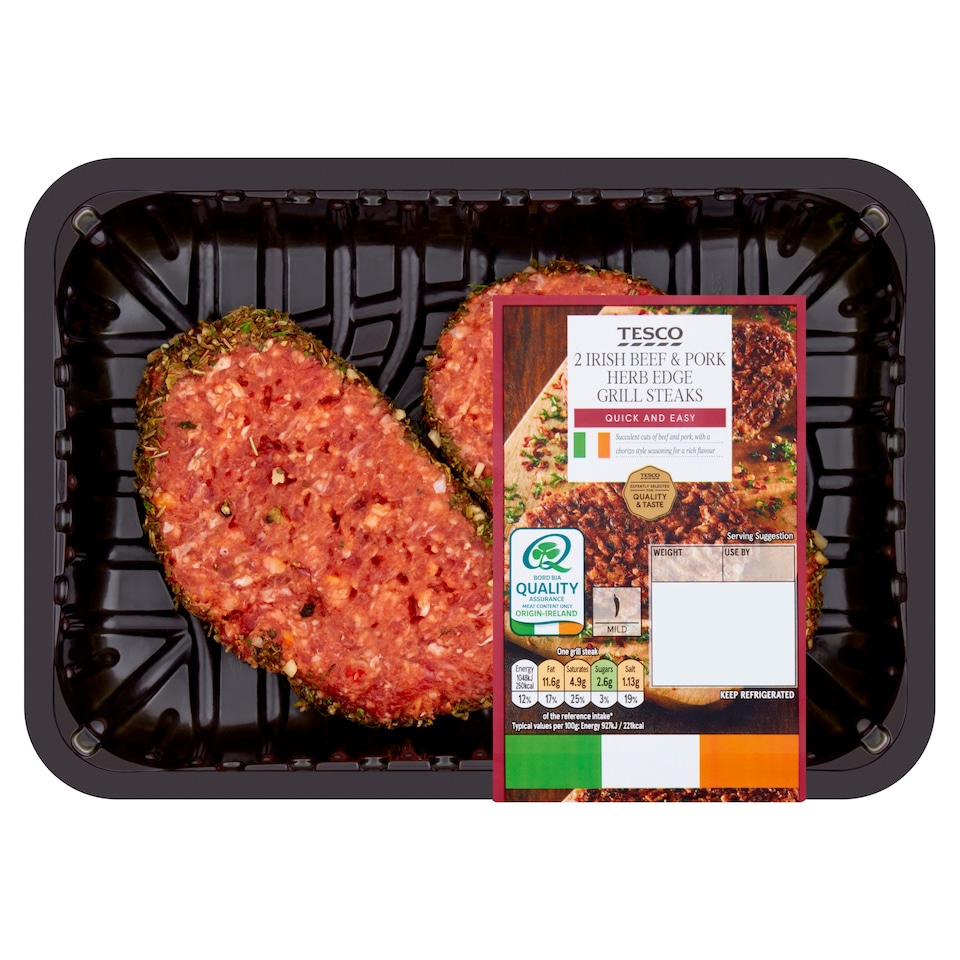 Tesco 2 Beef And Pork Herb Edge Grill Skts 284G