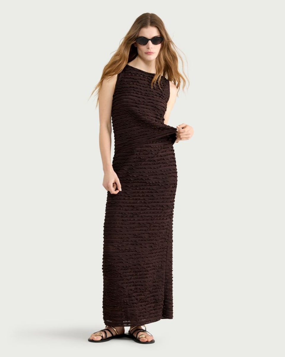 image 1 of F&F Textured Co-ord Midi Skirt in Brown