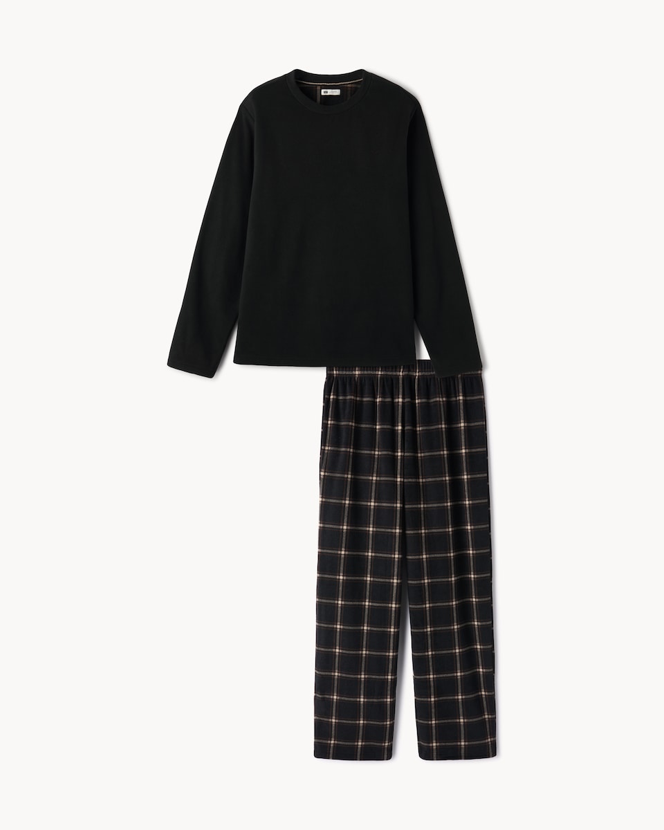image 1 of F&F Fleece Checked Pyjama Set in Multi Black White