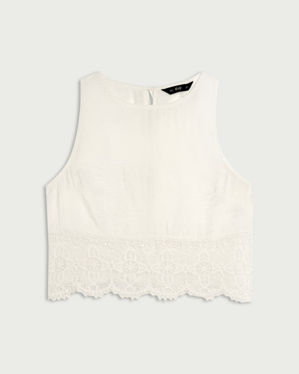 image 1 of F&F Lace Trim Co-ord Beach Blouse in White