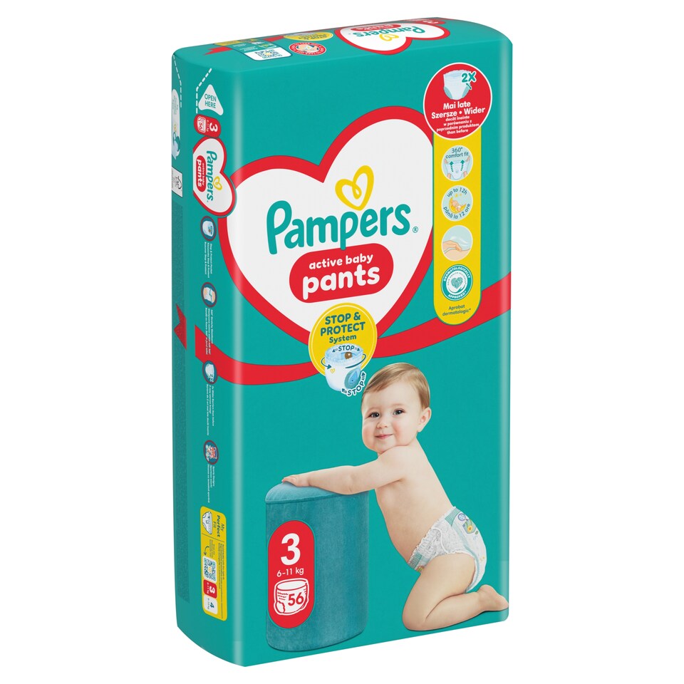 Obrázek 1 pro produkt Plenkové Kalhotky Pampers Active Baby Pants, Velikost 3, 56 Plenky, 6kg-11kg