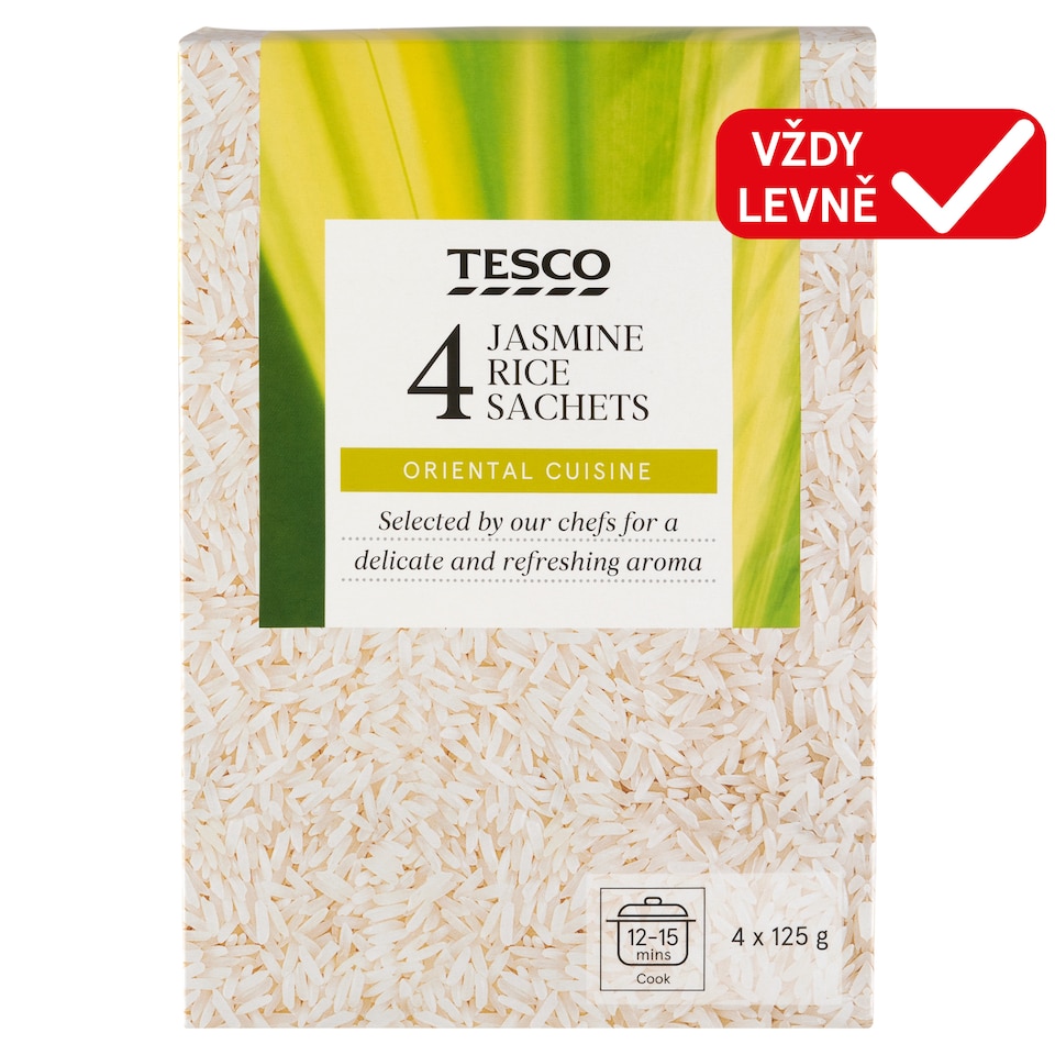 Tesco Jasmínová rýže dlouhozrnná loupaná ve varných sáčcích 4 x 125g (500g)