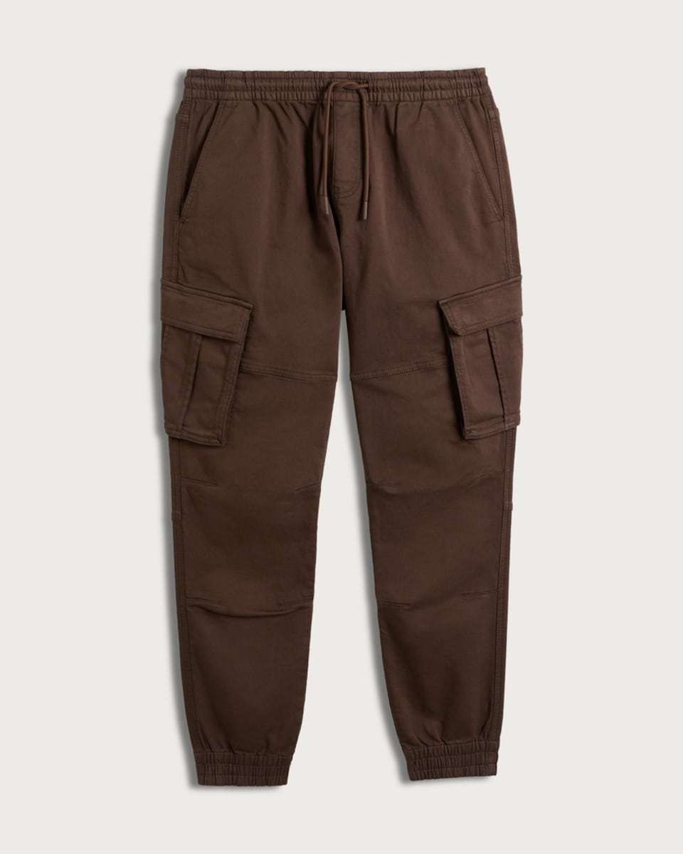 image 1 of F&F Cotton Rich Drawstring Cuffed Cargo Trousers in Brown