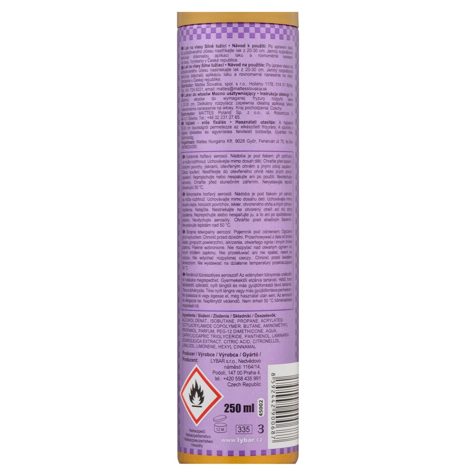 obrázok 1 z Lybar Original Hard lak na vlasy silne tužiaci 250 ml