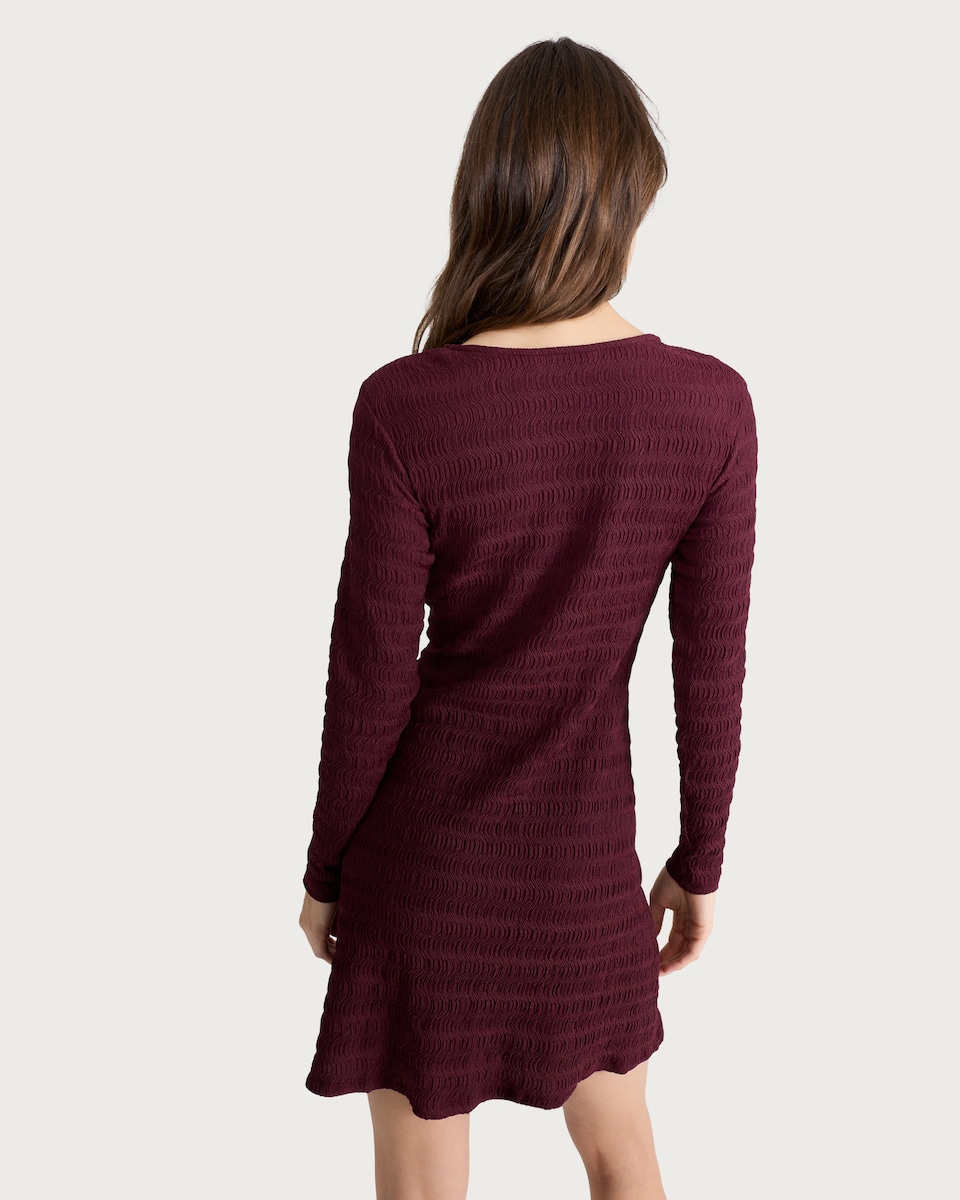 image 1 of F&F Textured Metal Buckle Long Sleeved Dress in Burgundy