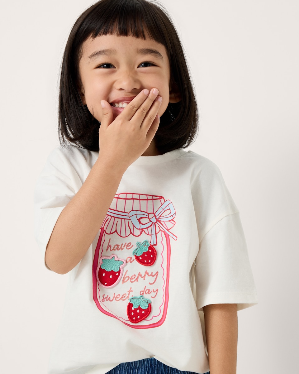 image 1 of F&F Girls Pure Cotton Jam T-Shirt in White