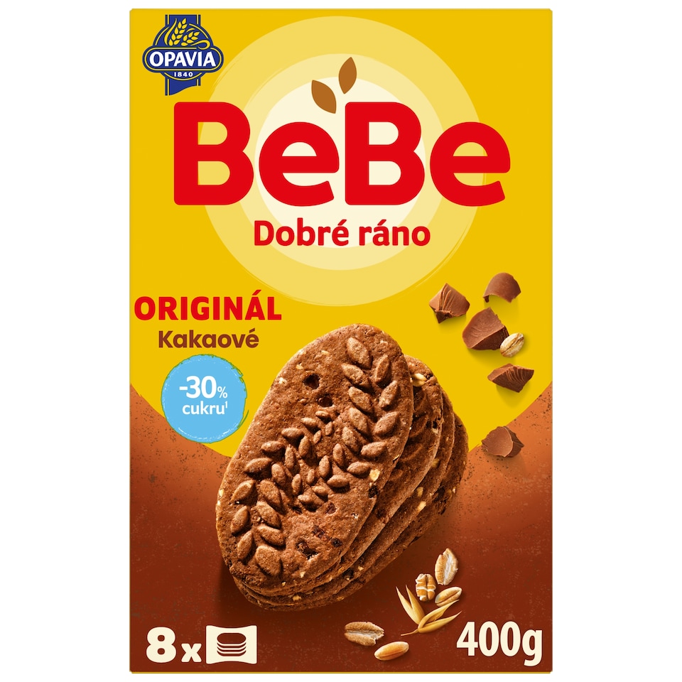 Opavia sušenky kakaové BeBe Dobré Ráno -30% cukru 8 x 50g (400g)