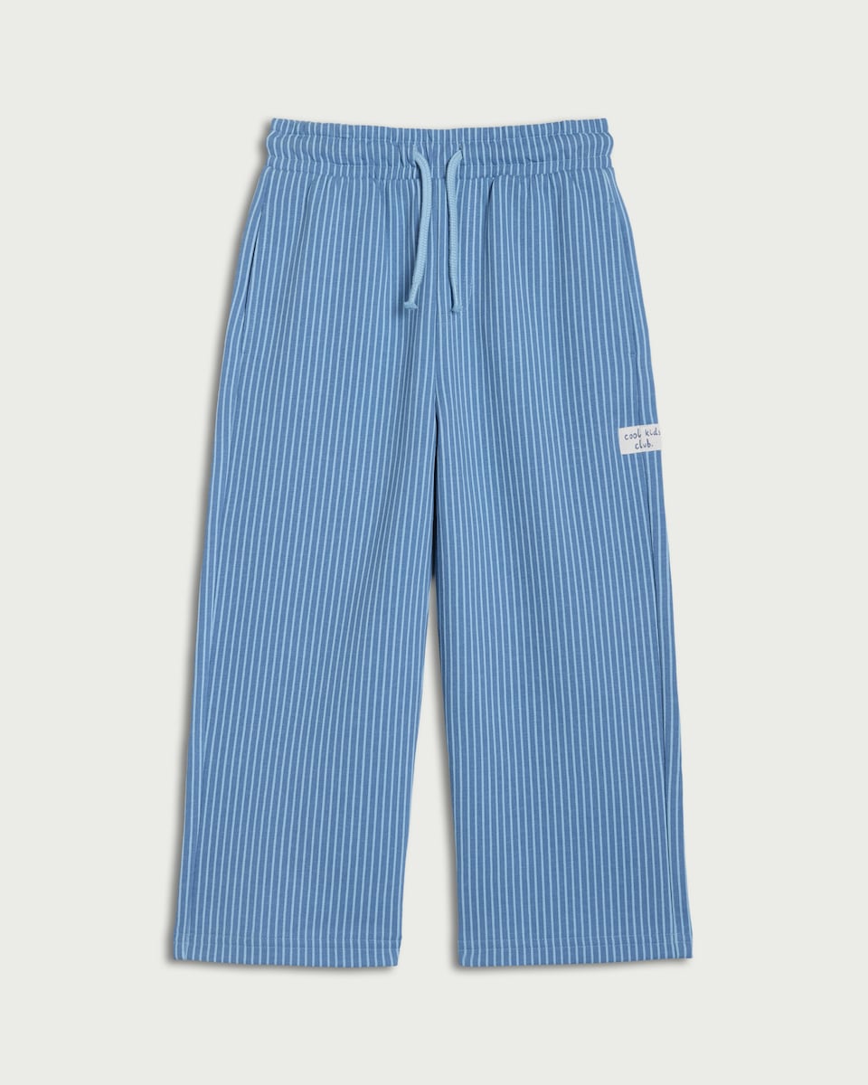 image 1 of F&F Boys Cotton Rich Striped Wide Leg Joggers in Blue