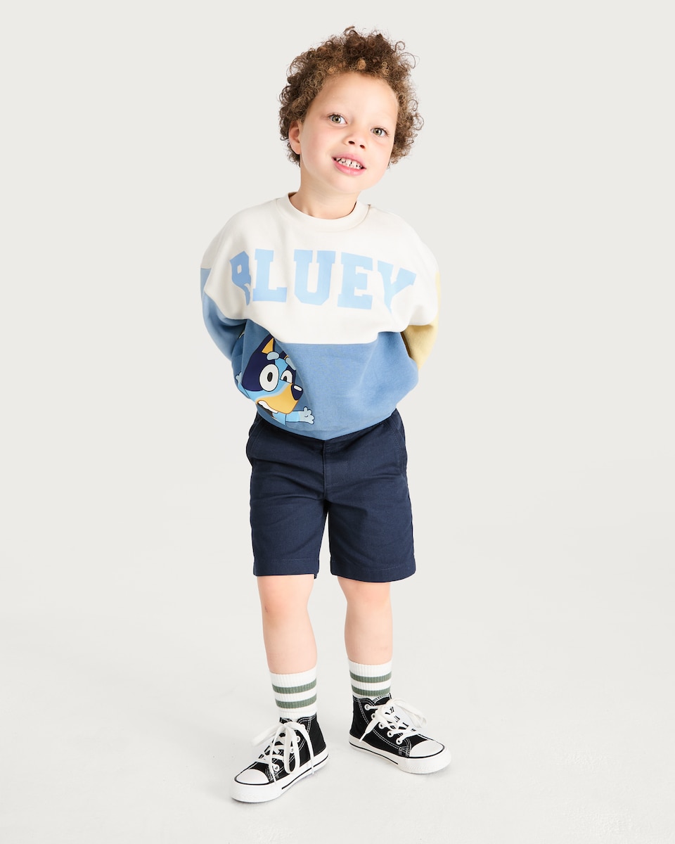 image 1 of Bluey and Bingo Cotton Rich Colour Block Sweatshirt in Multi