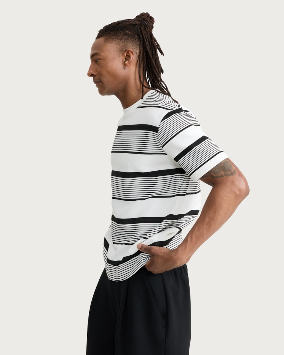 image 1 of F&F Textured Stripe Print Short Sleeved T-Shirt in Cream