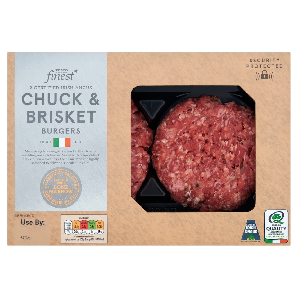 Tesco Finest 2 Certified Irish Angus Chuck and Brisket Burger 454g