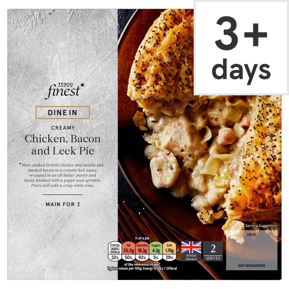 Tesco Finest Dine In Creamy Chicken, Bacon & Leek Pie 500g