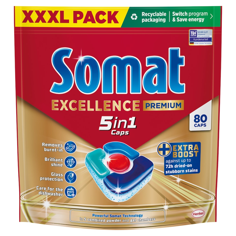 Somat Excellence Premium Dishwasher Detergent Capsules 80 pcs 1488 g