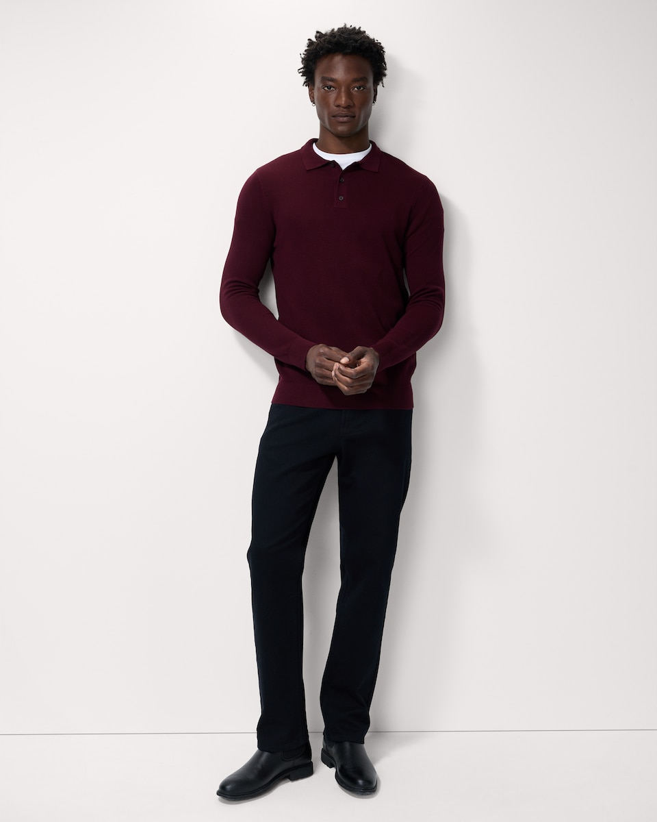 image 1 of F&F Pure Cotton Knitted Polo Shirt in Burgundy