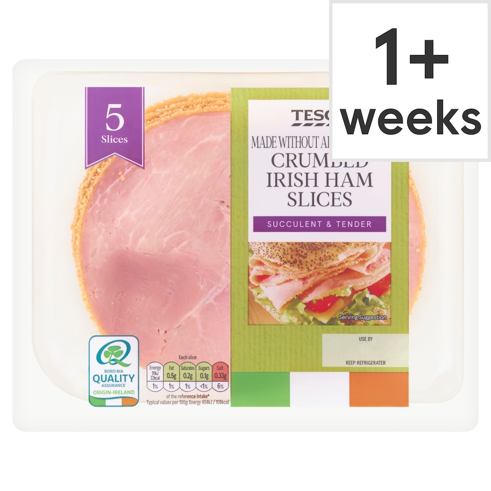 Tesco Made Without Added Nitrites Crumbed Irish Ham Slices 100g
