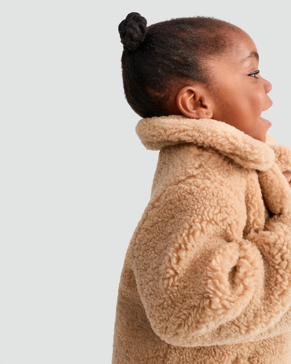 image 1 of F&F Girls Fleece Textured Teddy Coat in Light Nude