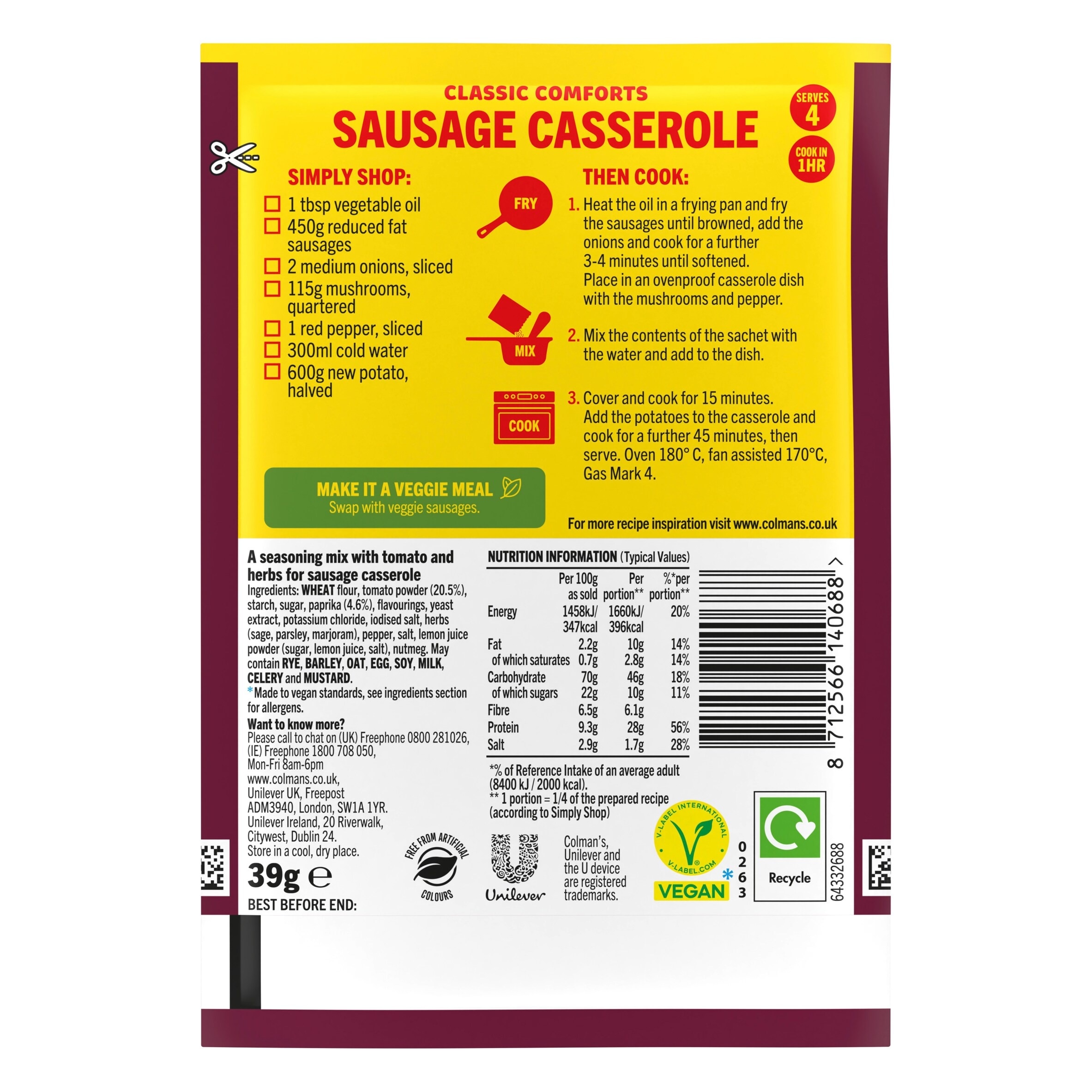 Colman's Sausage Casserole 39g - Blighty's British Store