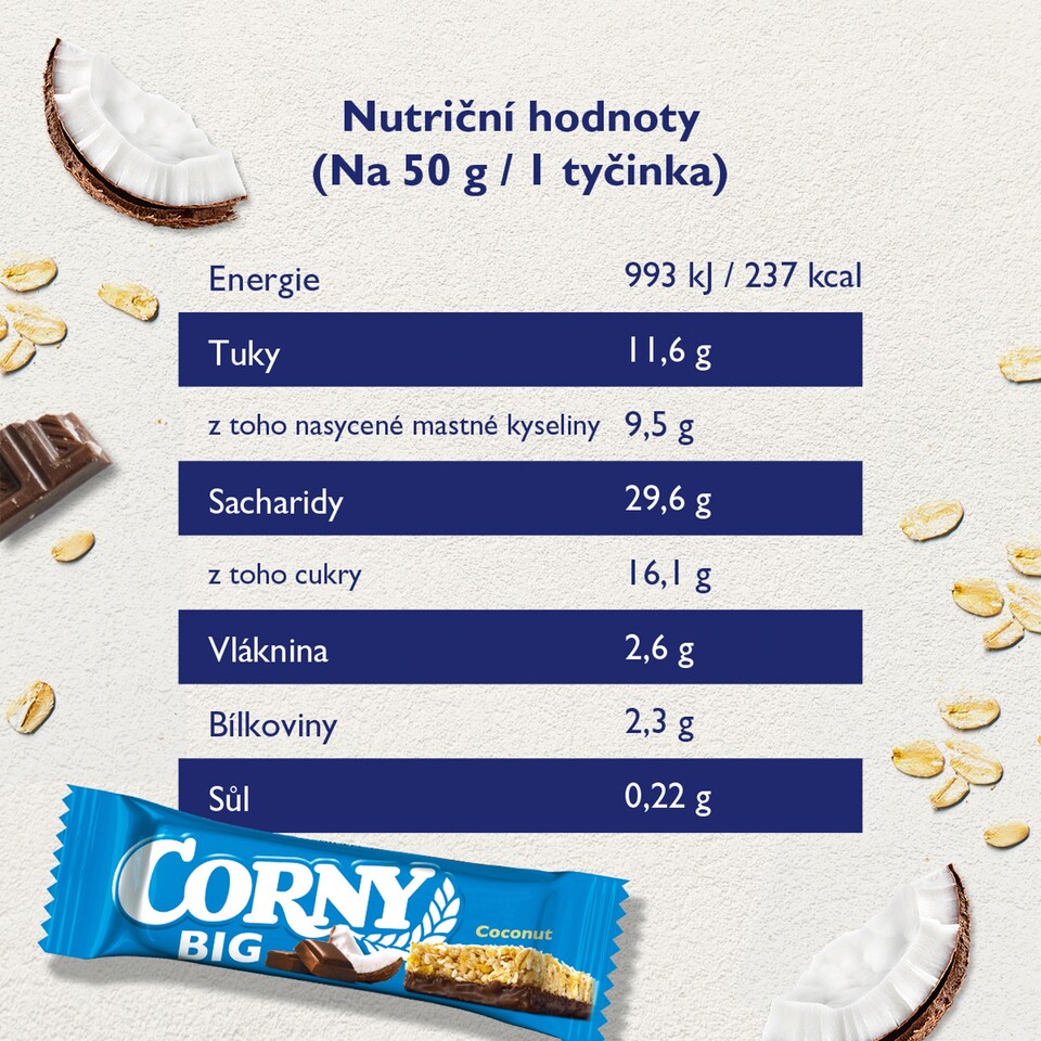 Obrázek 1 pro produkt Corny BIG cereální tyčinka kokos v mléčné čokoládě 50g