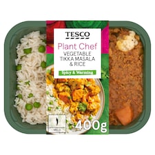 Tesco Plant Chef Vegetable Tikka Masala with Rice & Peas 400g 