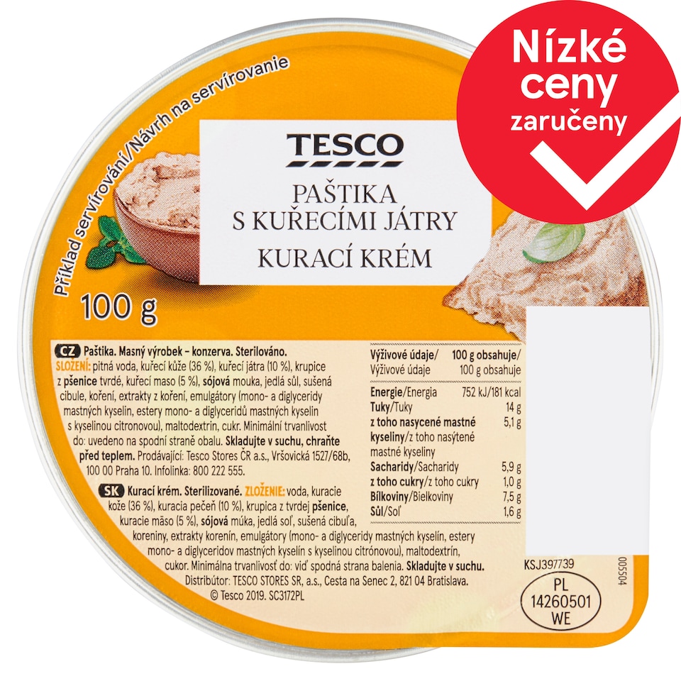 Tesco Paštika s kuřecími játry 100g