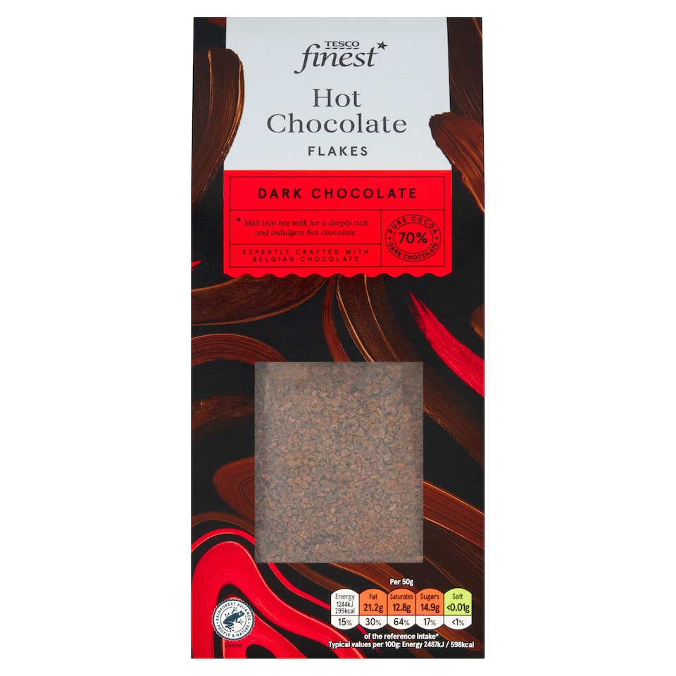 Tesco Finest Belgian 70% Dark Hot Chocolate Flakes 250g