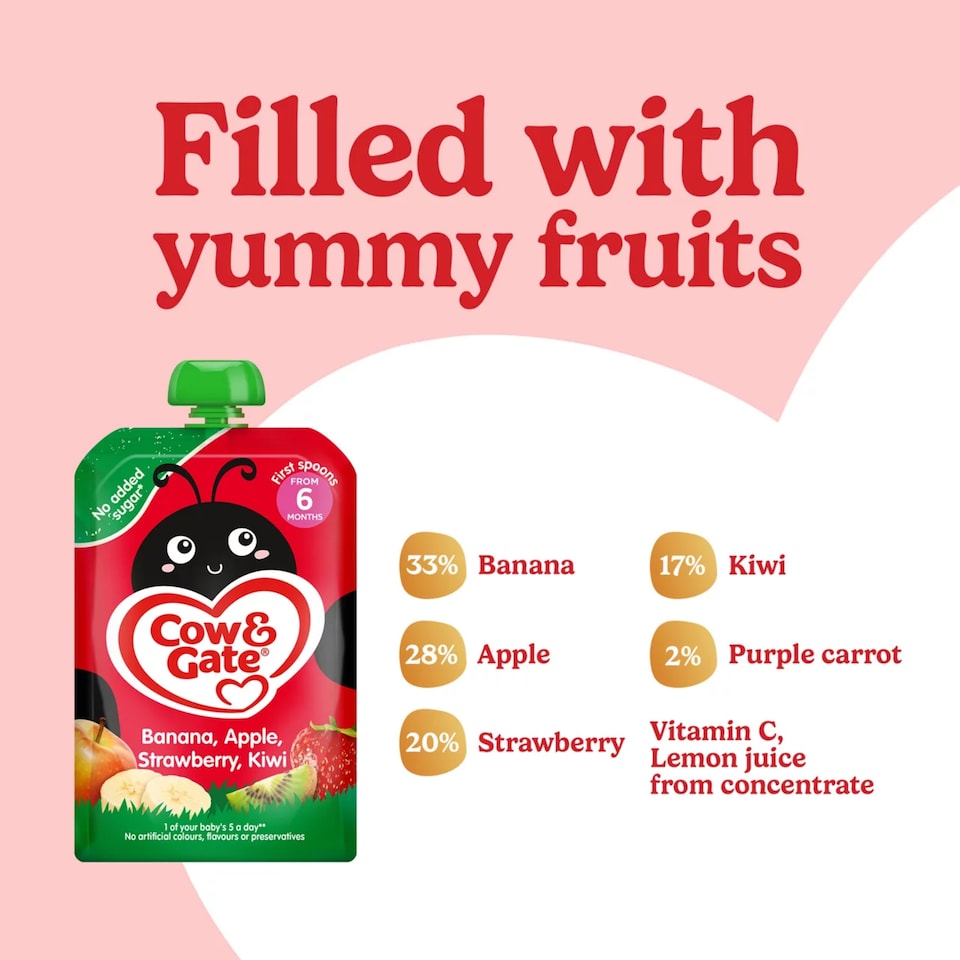 image 1 of Cow & Gate Pouches Banana Apple Strawberry Kiwi 100g