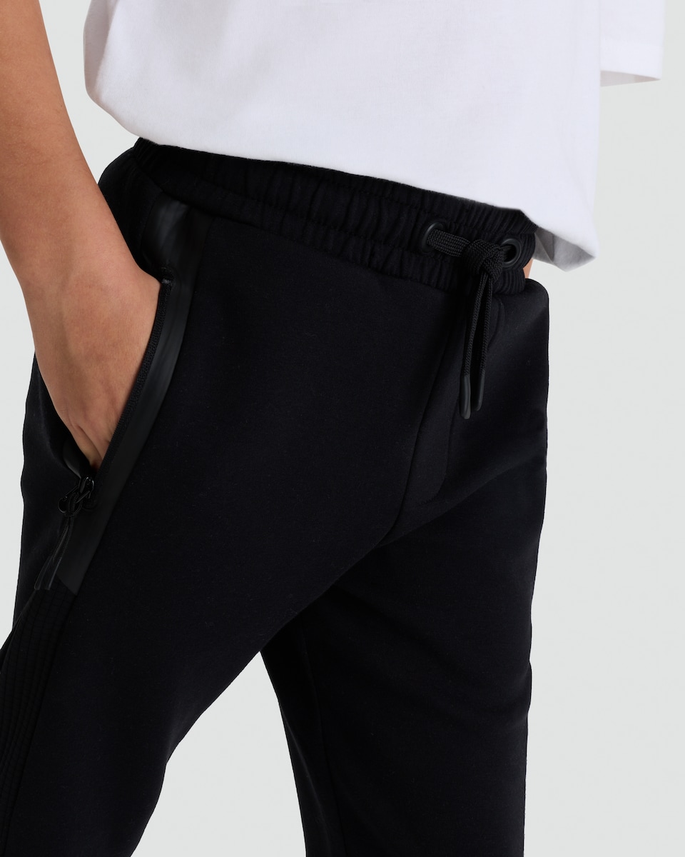 image 1 of F&F Active Boys Cuffed Zip Joggers with Cotton in Black