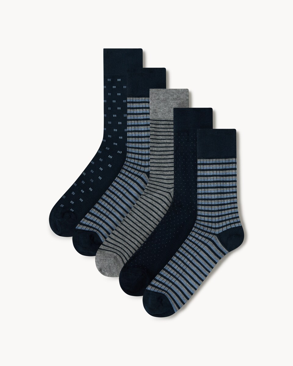 F&F 5-Pack Supersoft Patterned Ankle Socks in Navy