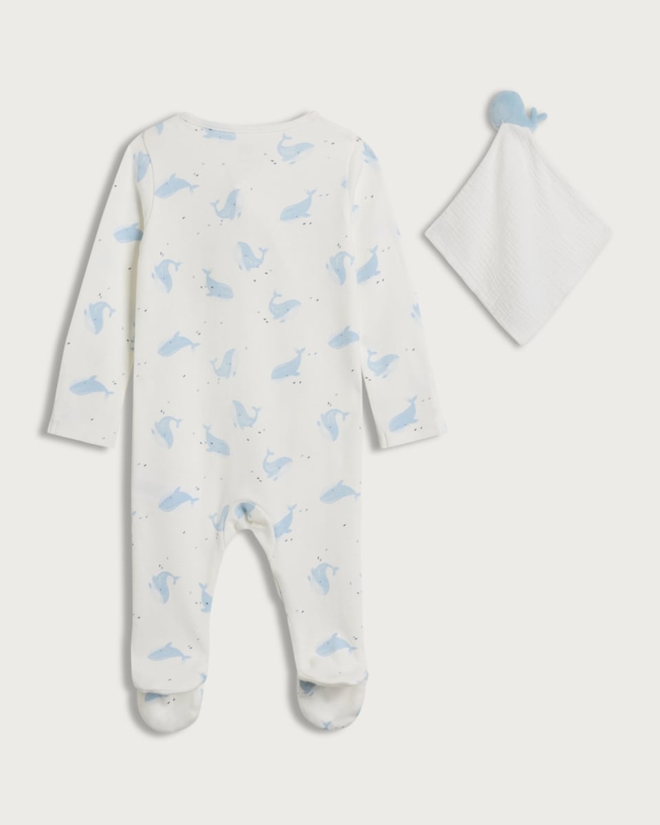 image 1 of F&F Baby 2-Piece Pure Cotton Sleepsuit and Comforter in White