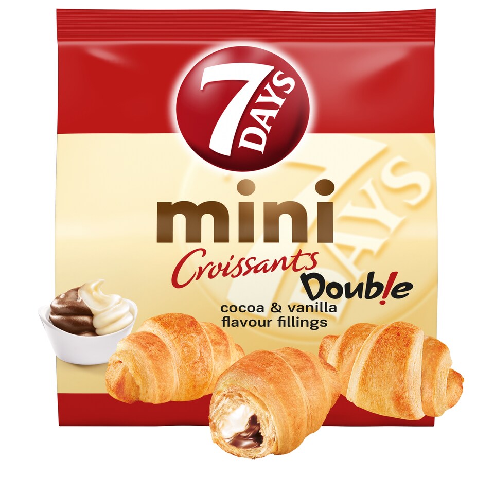 7DAYS Mini Croissant kakaós töltelékkel és vaníliaízű töltelékkel 185 g