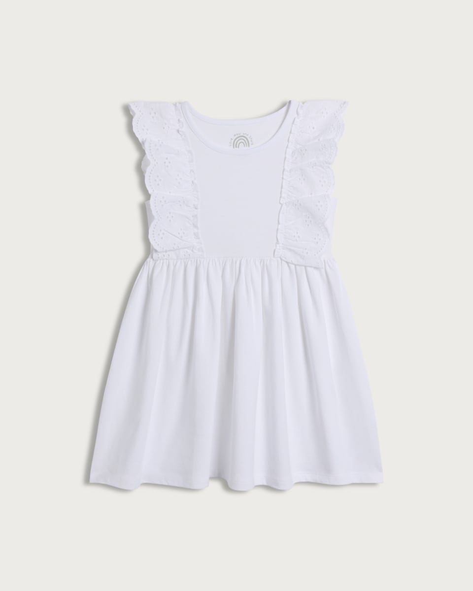 image 1 of F&F Girls Pure Cotton Broderie Frill Dress in Cream