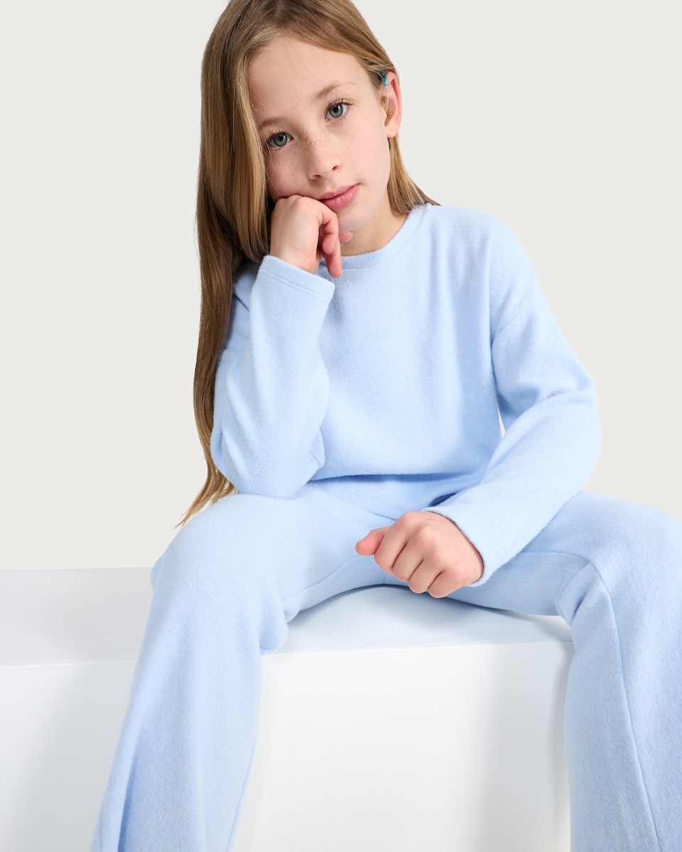 image 1 of F&F Girls 2-Piece Fluffy Textured Jumper and Leggings Set in Blue