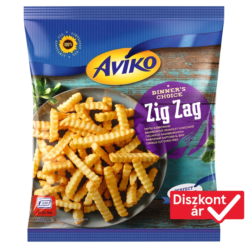 Aviko Zig Zag elősütött, gyorsfagyasztott, cikcakkos hasábburgonya sütőbe 1500 g